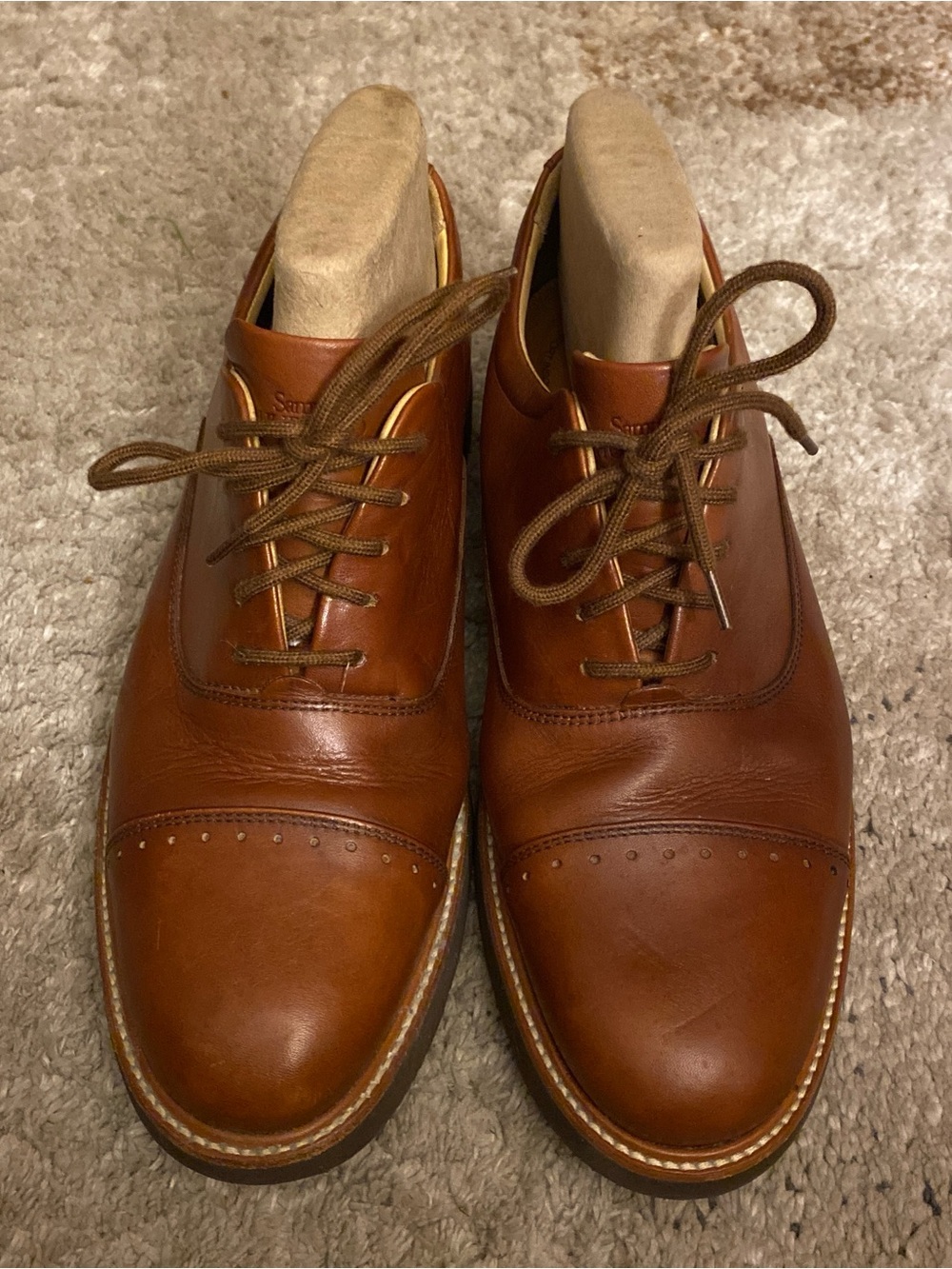 Men's Samuel Hubbard Brown Leather Cap-Toe Lace-Up Dress Shoes size 9.5M